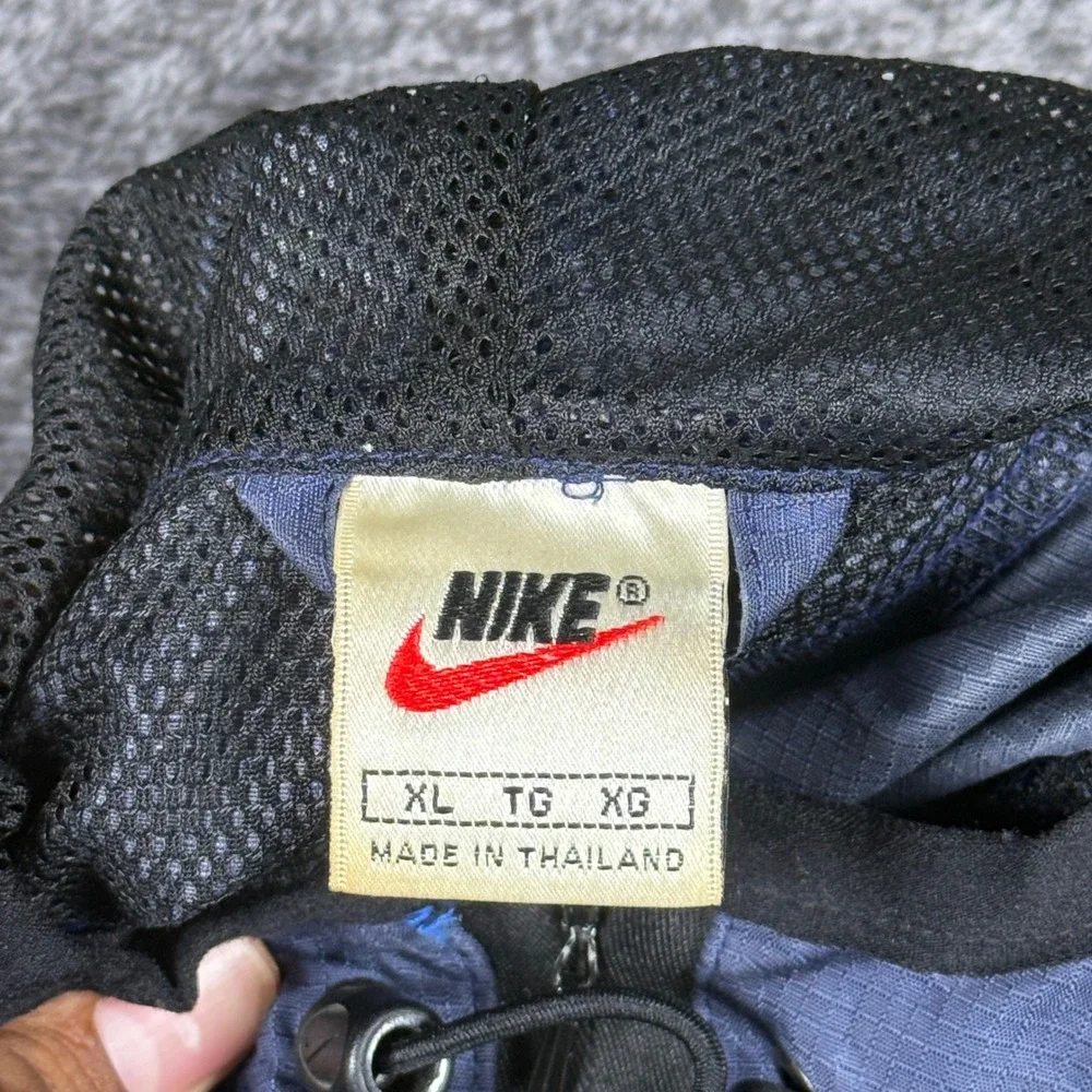 Vintage Nike Windbreaker Navy Blue Quarter Zip Hooded Ripstop Pullover Mens XL